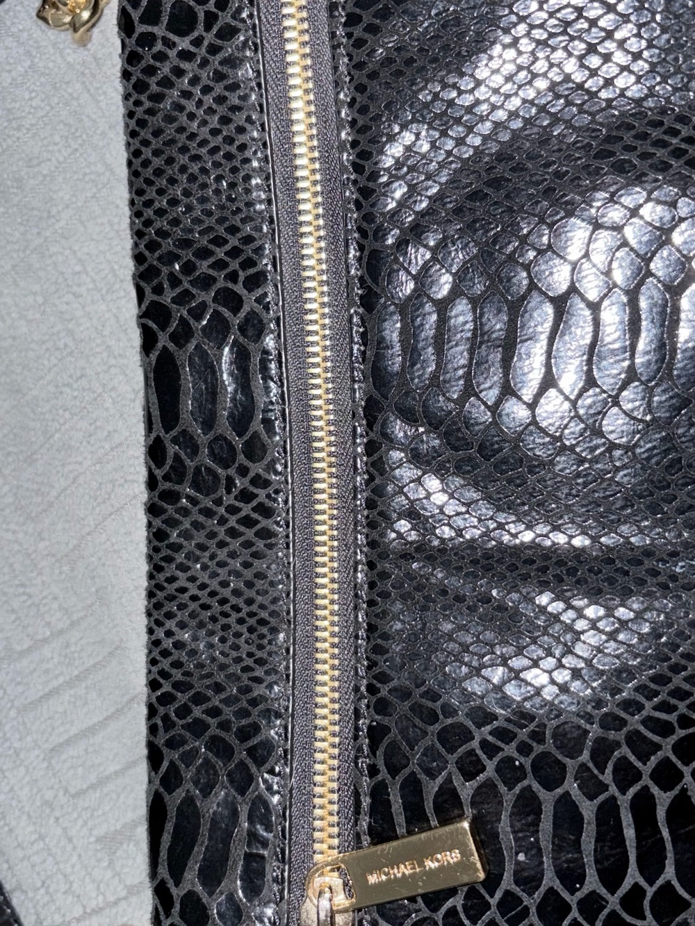Michael Kors Black Patent Snake-Embossed Shoulder Bag with Gold Hardware - Picture 8 of 9